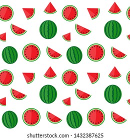 Vector pattern with juicy watermelon slices on white background