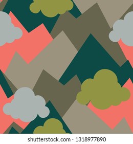 Vector pattern for kids. Colorful seamless clouds and mountains pattern. Perfect for greetings, invitations, manufacture wrapping paper, textile and web design. Vector pattern