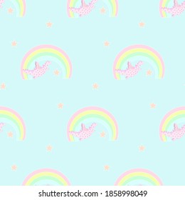 patrón vectorial para niños, dinosaurios y arco iris