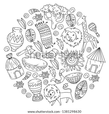 Vector pattern kids fabric, textile, nursery wallpaper. African pattern with tribal elements and animals for little children.