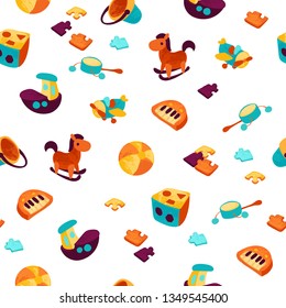 Vector pattern with kids toys. Perfect for fabric, wallpaper, wrapping paper or nursery decor.
