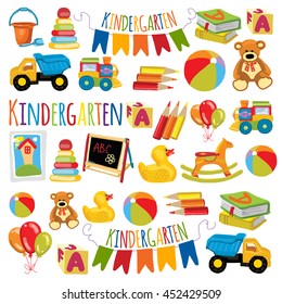 Vector pattern for kindergarten, kids party, toy store Play and study