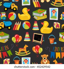 Vector pattern for kindergarten, kids party, toy store Play and study