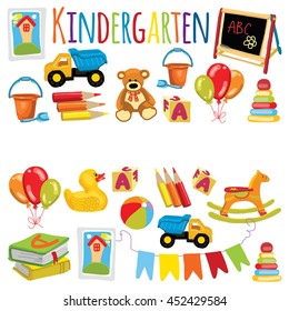 Vector pattern for kindergarten, kids party, toy store Play and study