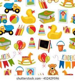 Vector pattern for kindergarten, kids party, toy store Play and study