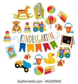 Vector pattern for kindergarten, kids party, toy store Play and study