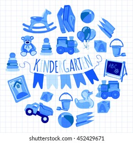 Vector pattern for kindergarten, kids party, toy store Play and study