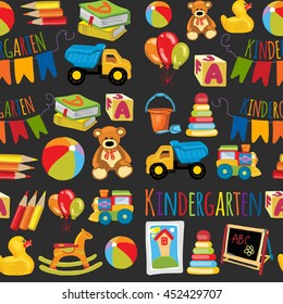 Vector pattern for kindergarten, kids party, toy store Play and study