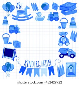 Vector pattern for kindergarten, kids party, toy store Play and study