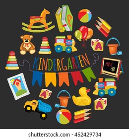 Vector pattern for kindergarten, kids party, toy store Play and study