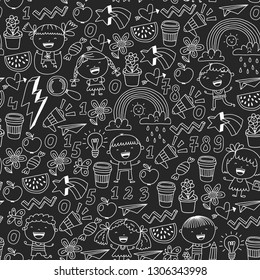 Vector pattern with kindergarten, school children. Happy children illustration.