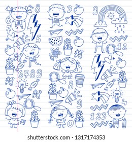 Vector pattern with kindergarten, school children. Happy children illustration.