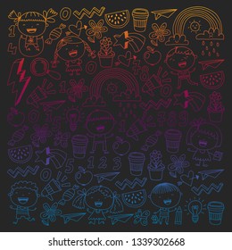 Vector pattern with kindergarten, school children. Happy children illustration.