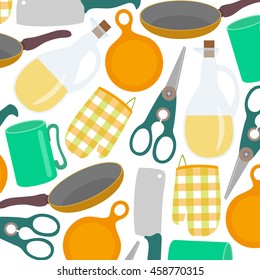 vector pattern of kitchen supplies on a white background
