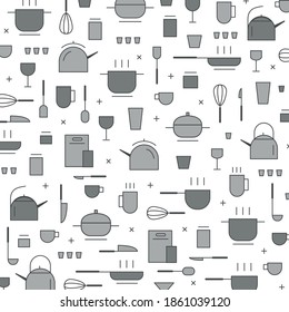 Vector pattern of kitchenware for a furniture store. Stylish badge, card, invitation, banner template. Furniture lettering typography poster. EPS 10