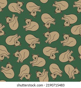 Vector pattern with koalas on a green background.