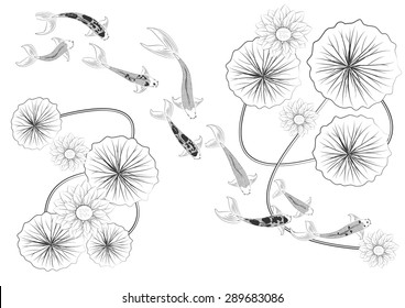 Vector pattern with koi fish and lilies