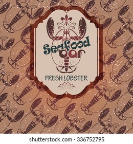 Vector pattern and label of lobsters for decoration and design. 