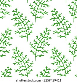 Vector pattern of lacy green curved twigs. Seamless image on a transparent background.