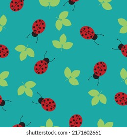 Vector pattern with ladybugs and leaves. High quality vector illustration.