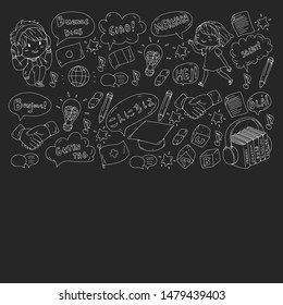 Vector pattern for language class, online courses. English, arabic, italian, japanese, spanish, chinese, german.