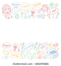 Vector pattern for language class, online courses. English, arabic, italian, japanese, spanish, chinese, german.
