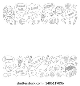 Vector pattern for language class, online courses. English, arabic, italian, japanese, spanish, chinese, german.