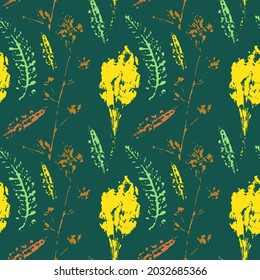 Vector Pattern Of Leaf Prints . Colored Vegetable Stamps . modern seamless design . blank for textiles, packaging, printed products, wallpaper . leaves and branches are different in shape . Autumn 