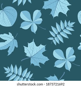 Vector pattern with leaves. Color illustration with frosty leaves. Winter tree leaves