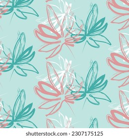 Vector pattern with leaves and doodle elements
