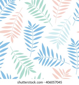 Vector pattern. Leaves of palm pleasant delicate flowers.