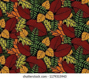 Vector pattern with leaves. Seamless autumn ornament.