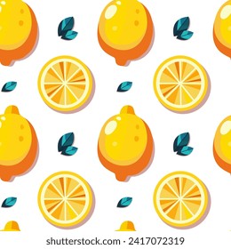 vector pattern lemon, leaves, slices