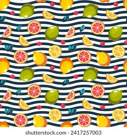 vector pattern lemon, leaves, slices