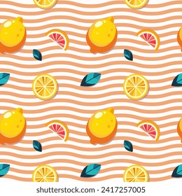 vector pattern lemon, leaves, slices