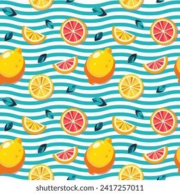 vector pattern lemon, leaves, slices