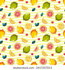 vector pattern lemon, leaves, slices