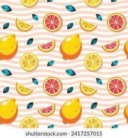 vector pattern lemon, leaves, slices