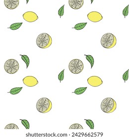 vector pattern with lemons. print for fabric with citrus fruits, seamless pattern for paper with fruits.
