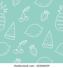 Vector pattern with lemons, watermelon, pineapple, cherry, strawberry