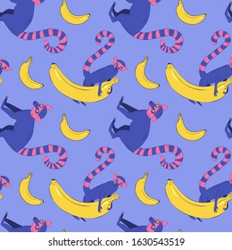 Vector pattern pattern with lemurs and bananas