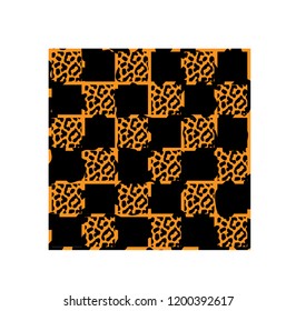 Vector pattern with leopards and tropical leaves. Trendy style. Square leopard vector.