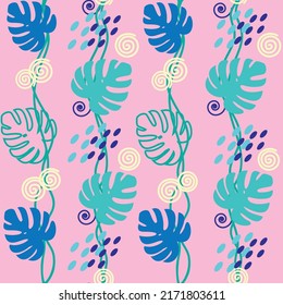
patrón vectorial, liana en rosa, hojas monsteras, abstracción