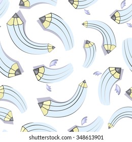 Vector pattern with light blue pencils on a white background. Seamless pattern can be used for wallpaper, pattern fills, web page background,surface textures.