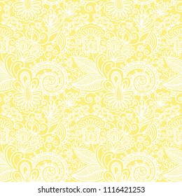 Vector pattern of light yellow color. Seamless pattern for different design. It shows the heart Eastern cucumber are also a lot of flowers.