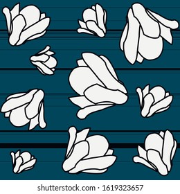Vector pattern line magnolia on virid background with geometric line