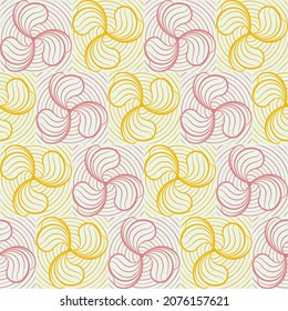vector pattern lines of curved leaves resembling heart-shaped leaves swirling and intertwining between pink and yellow colors, easy editing to change color