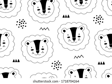 Vector pattern with lion, animal baby background