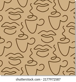 Vector pattern with lips and a cup of coffee. Design for coffee lovers and connoisseurs
