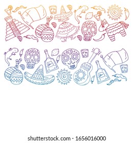 Vector pattern with little children. Kindergarten, play and grow together. Icons of toys and kids in doodle style